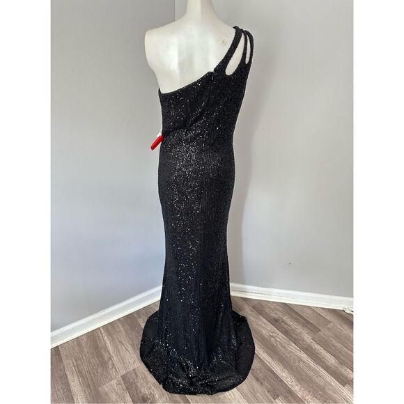 MAC DUGGAL SEQUINED STRAPPY ONE SHOULDER COLUMN GOWN - Picture 9 of 11